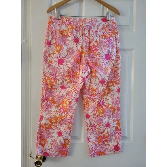 Lilly Pulitzer Orange Daisy print capri pants Preppy size 12 White Label vintage - Picture 7 of 8